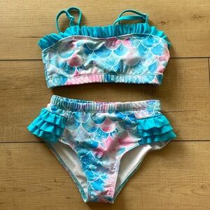 Mermaid blue and pink ruffle two piece bathing suit size 4-5 years